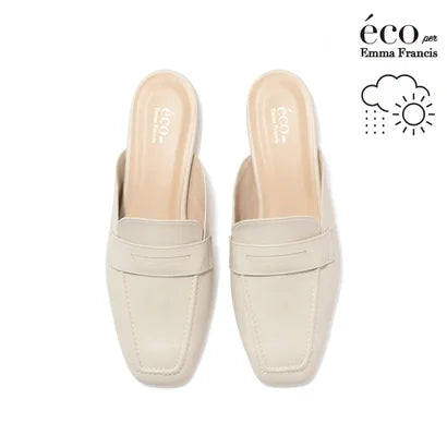 日本製【蘋果皮】【防水】Emma Francis 樂福拖鞋式平底鞋 ( 03q-AP 177 )(Ivory apple leather)（アイボリー アップルレザー）