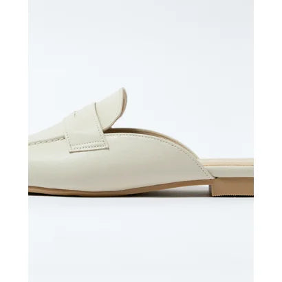 日本製【蘋果皮】【防水】Emma Francis 樂福拖鞋式平底鞋 ( 03q-AP 177 )(Ivory apple leather)（アイボリー アップルレザー）