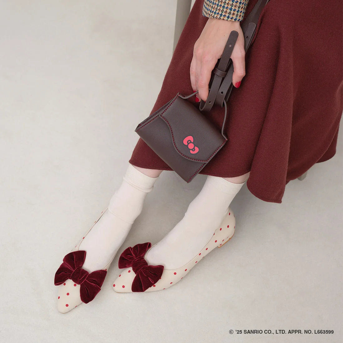 【限定品預訂】售完即止【HELLO KITTY × Launa lea 特別聯名】日本製蝴蝶結平底鞋 (460K)(紅色/Red Z/C)