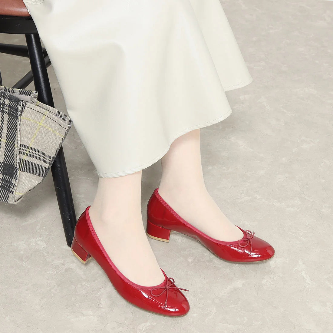日本製 Launa lea 3cm踭蝴蝶結圓頭亮面芭蕾晴雨鞋( RB5401A ) (酒紅色/RED E)