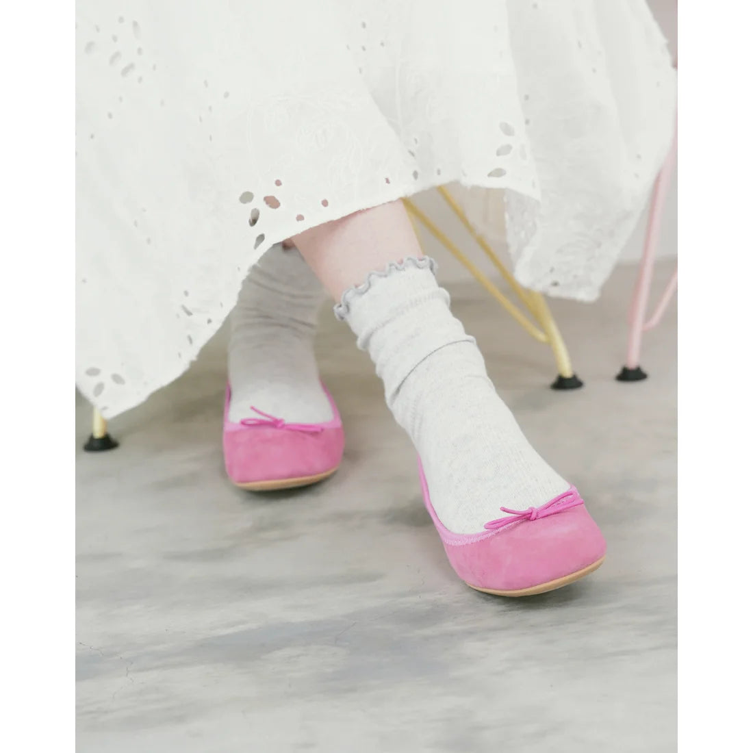 日本製【珍珠色調防水】Emma Francis 真皮 圓頭平底芭蕾舞鞋(02b-L S143)(Dark pink leather suede)（ダークピンク レザースエード）