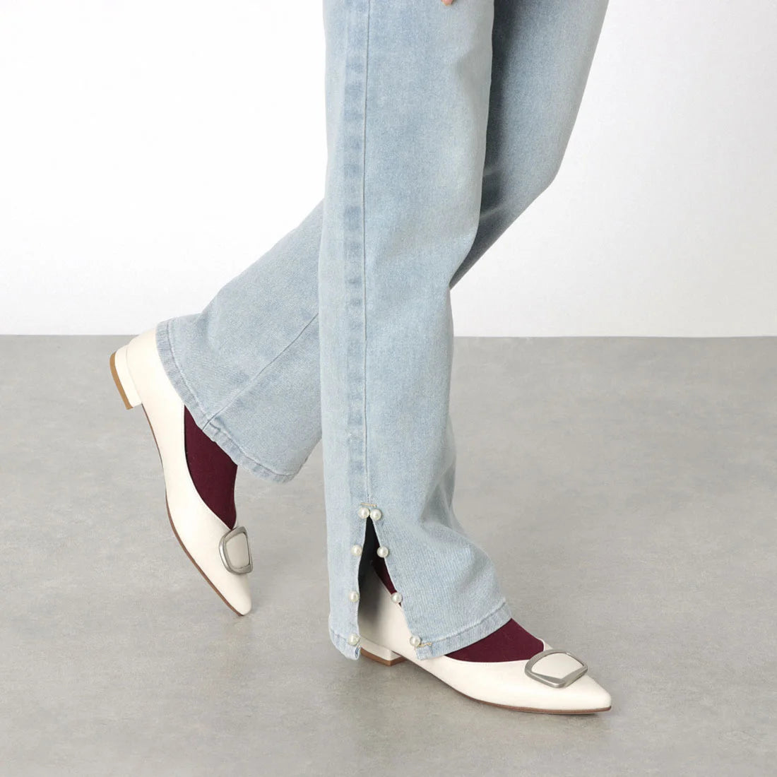 【新品預訂】日本製 Lauf Oletta [All Weather] 全天候 防水尖頭金扣平底鞋（LRH127 Ivory) (象牙色)