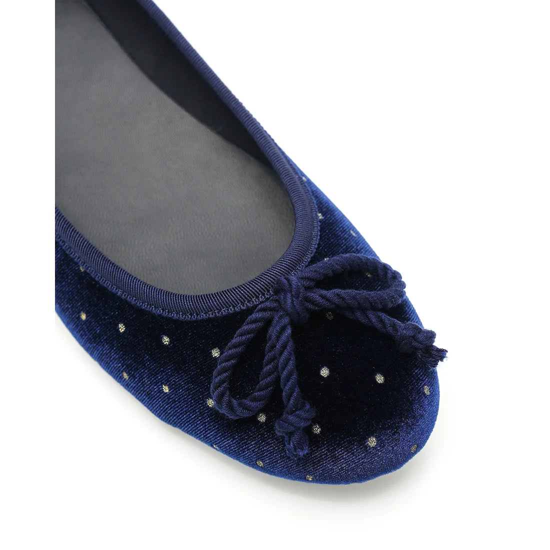 【新品預訂】日本製Emma Francis 圓點天鵝絨平底芭蕾舞鞋（藍色天鵝絨）(02a-V 120)BLU
