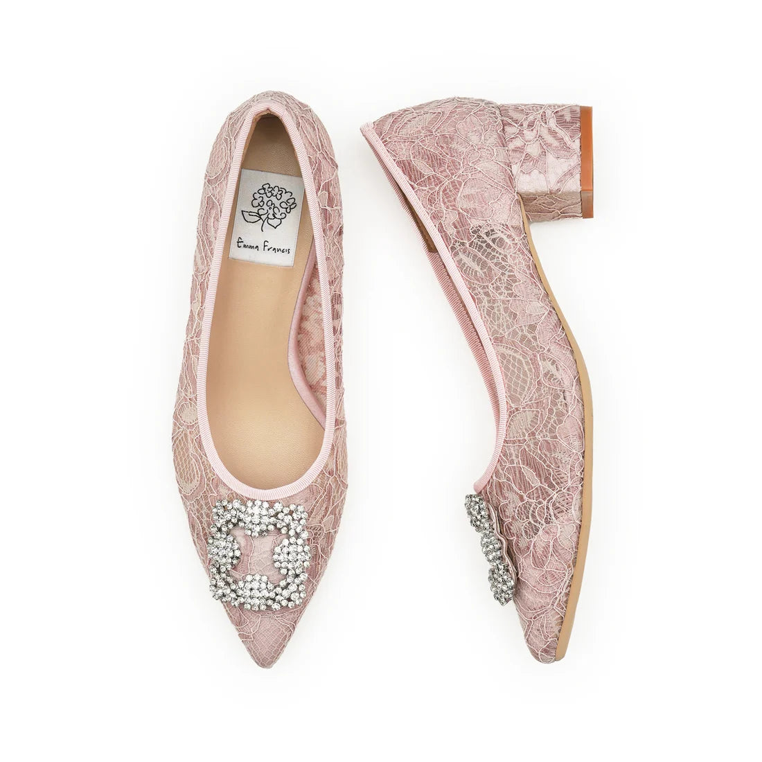 【新品預訂】日本製Emma Francis 4cm跟 寶石扣 薄紗蕾絲高跟鞋 (粉色薄紗 ) ( 4003b-T 144 )