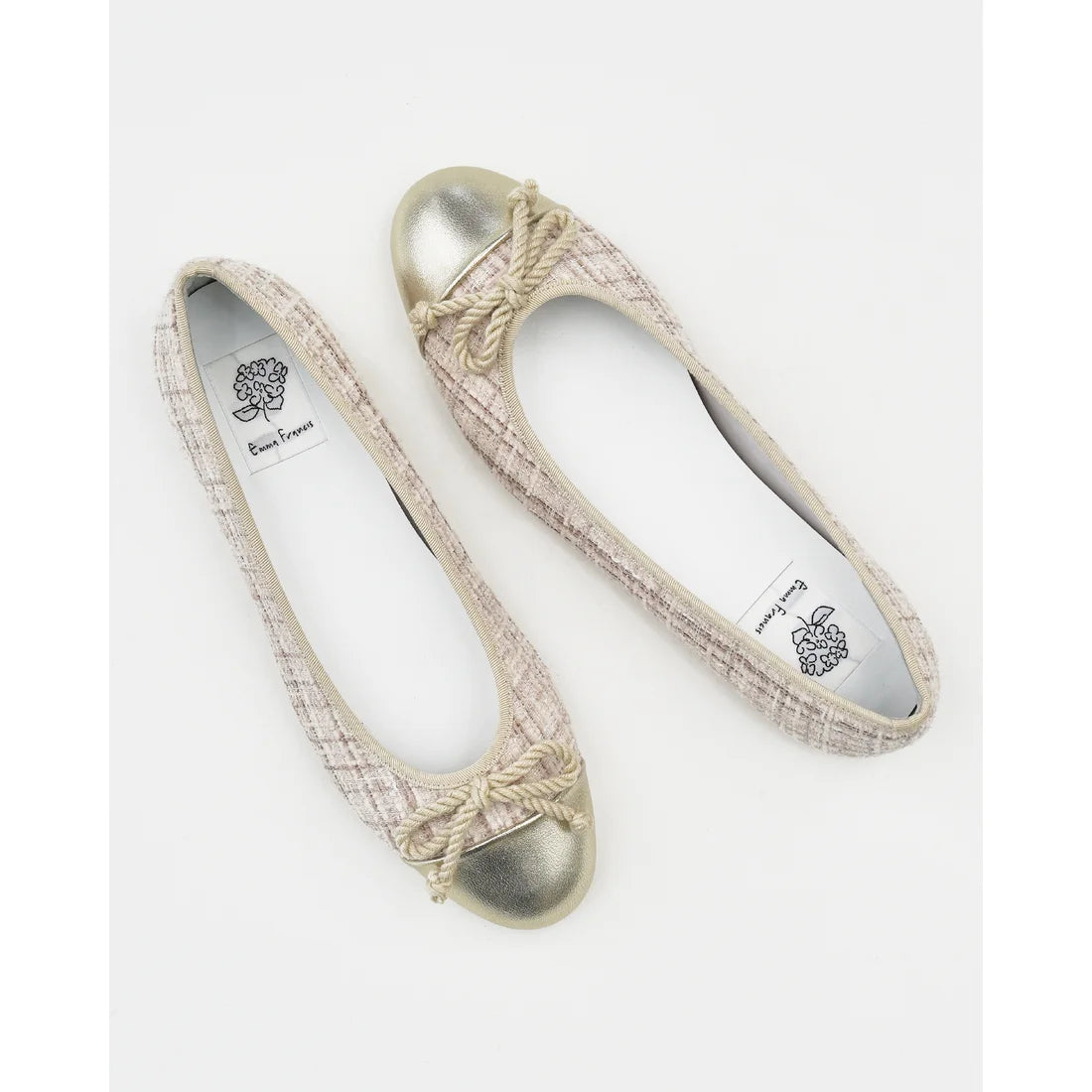 【新品預訂】日本製Emma Francis   粗花呢平底芭蕾舞鞋（淺杏色粗花呢）(06e-TWM 109)