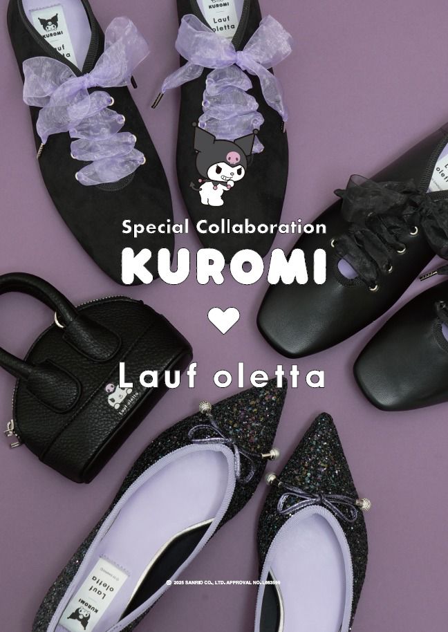 【限定品預訂】售完即止【KUROMI × Lauf oletta 特別聯名】日本製  防水 柔軟繫帶芭蕾鞋 (LRH106 Black) (黑色)