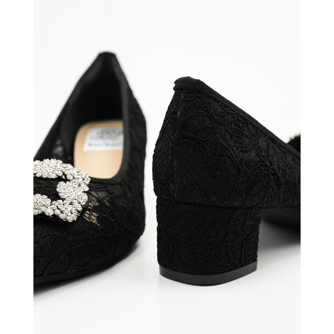 【新品預訂】日本製Emma Francis 4cm跟 寶石扣 薄紗蕾絲高跟鞋 (黑色薄紗 ) ( 4003b-T 101 )