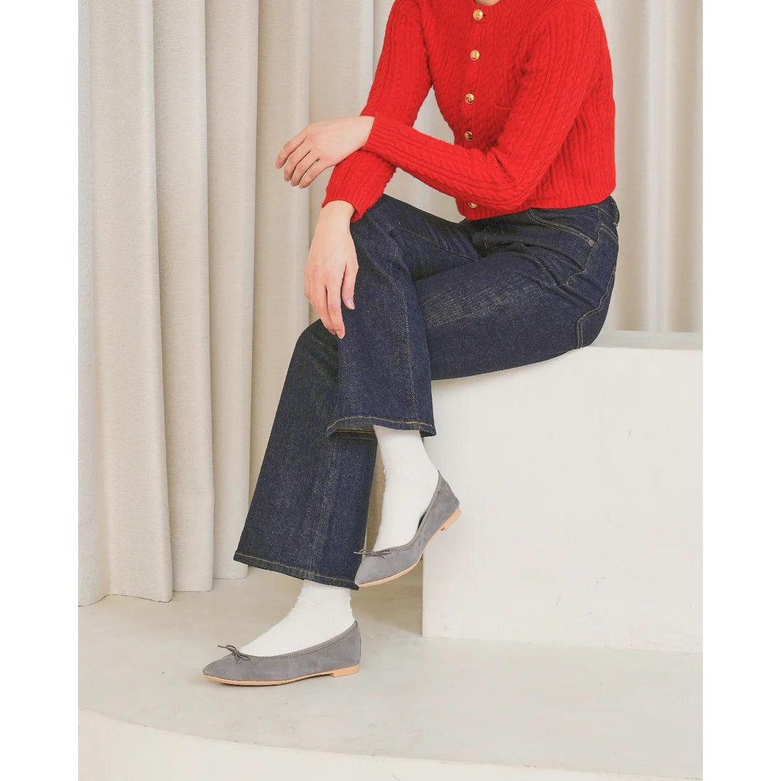 日本製【珍珠色調防水】Emma Francis 真皮 尖頭平底芭蕾舞鞋(01b-L S154)(Dark Grey leather suede) （ダークグレー レザースエード）