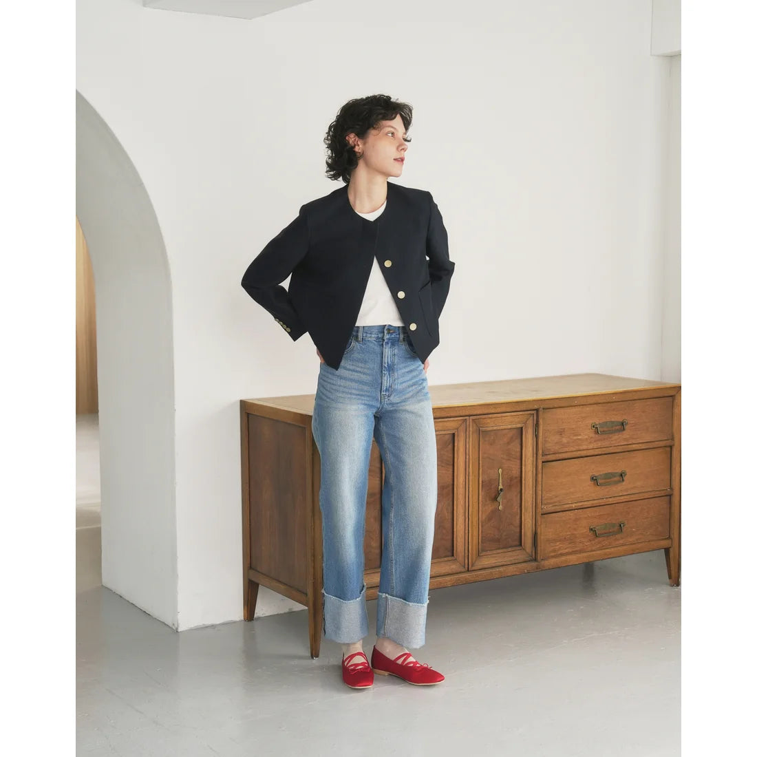 【新品預訂】日本製Emma Francis 交叉橡筋帶方頭平底芭蕾舞鞋（紅色緞面）(03ac-ST 135)