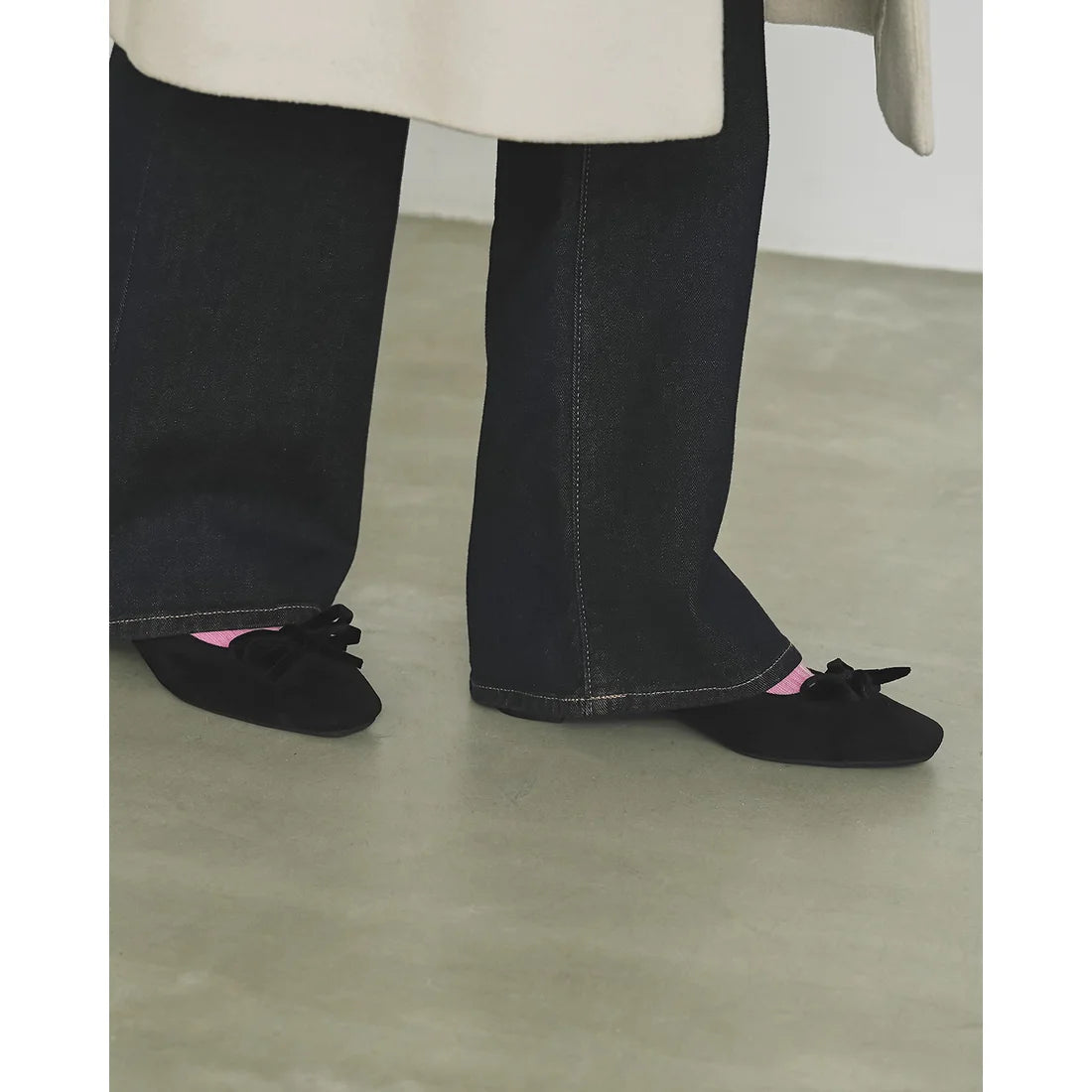 【新品】日本製Emma Francis   蝴蝶結3cm方頭高踭鞋（黑色絨面革）(3004a-S 101) BLK