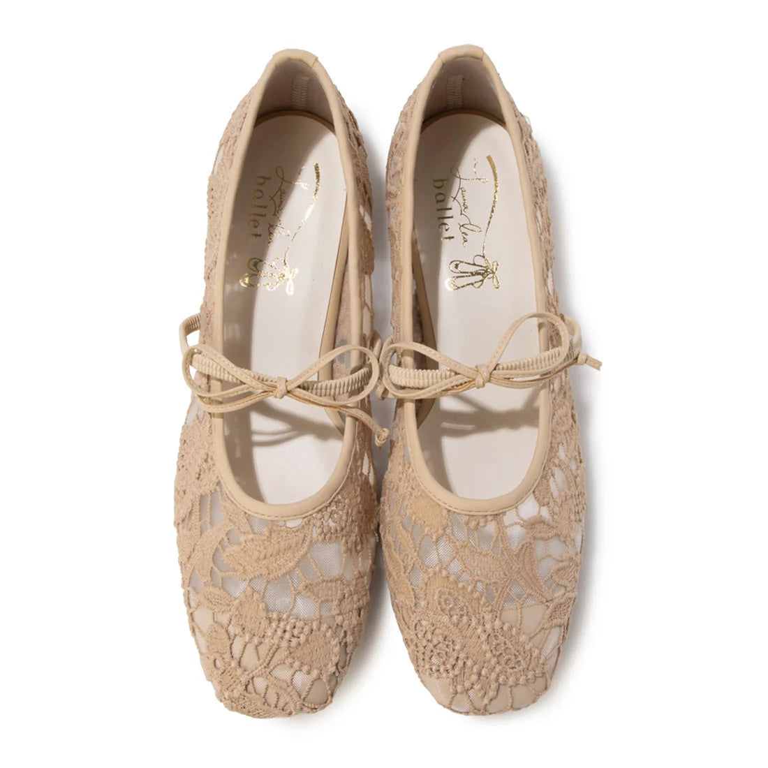 【新品預訂】日本製 Launa Lea 花卉蕾絲漁網芭蕾舞鞋 (B7612A)(摩卡色 / Mocha Z)