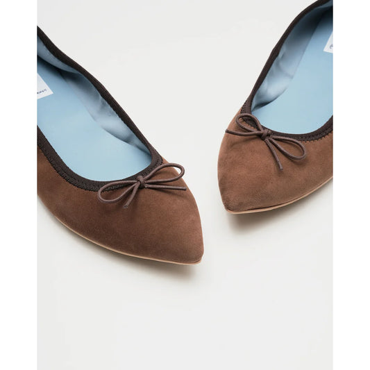 日本製【珍珠色調防水】Emma Francis 真皮 尖頭平底芭蕾舞鞋(01b-L S104)(Brown leather suede) （ブラウン レザースエード）