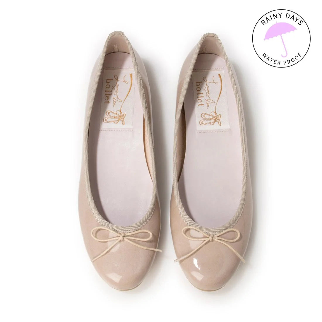 日本製 Launa lea 蝴蝶結圓頭亮面芭蕾晴雨鞋( RB1401A ) (杏色/Beige)