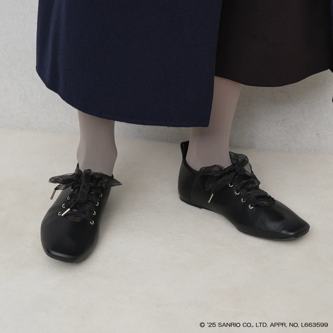 【限定品預訂】售完即止【KUROMI × Lauf oletta 特別聯名】日本製  防水 柔軟繫帶芭蕾鞋 (LRH106 Black) (黑色)