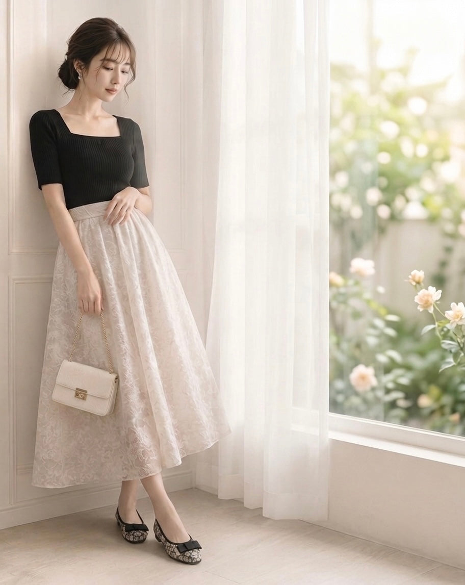 【香港限定】日本製 Launa lea 立體復古提花羅緞蝴蝶平底鞋 (BH1605A)(黑色 / Black)