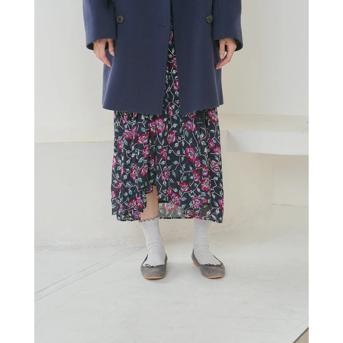 日本製【珍珠色調防水】Emma Francis 真皮 圓頭平底芭蕾舞鞋(02b-L S154)(Dark gray leather suede)（ダークグレー レザースエード）