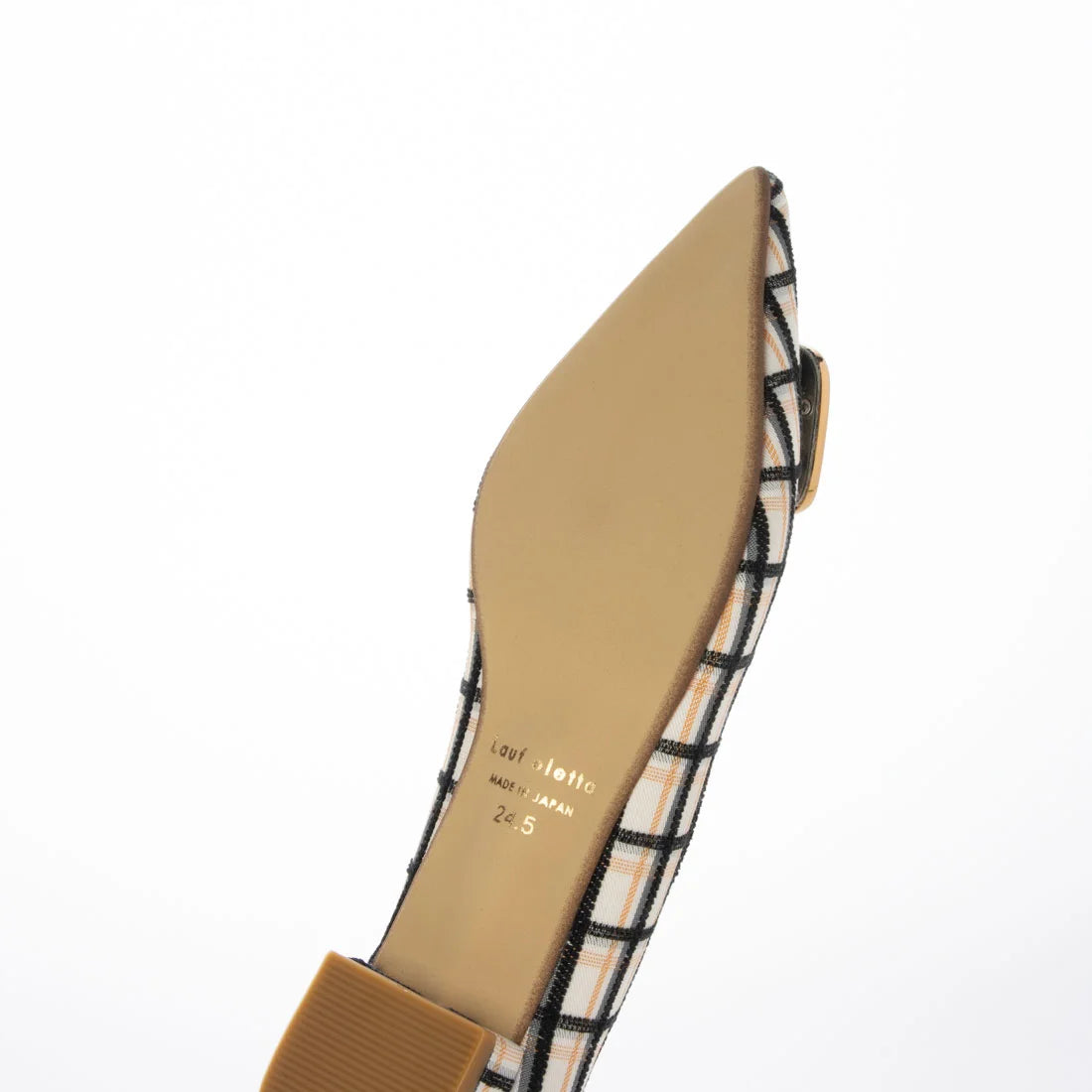 【新品預訂】日本製 Lauf Oletta 格仔尖頭金扣平底鞋 (LH127 Ivory-Z) (象牙色)