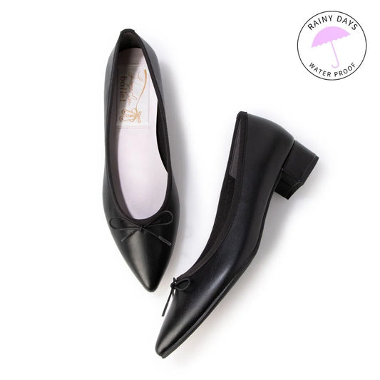 日本製 Launa lea 3.5cm踭蝴蝶結尖頭啞面芭蕾晴雨鞋 ( RB9001A ) (黑色/Black)