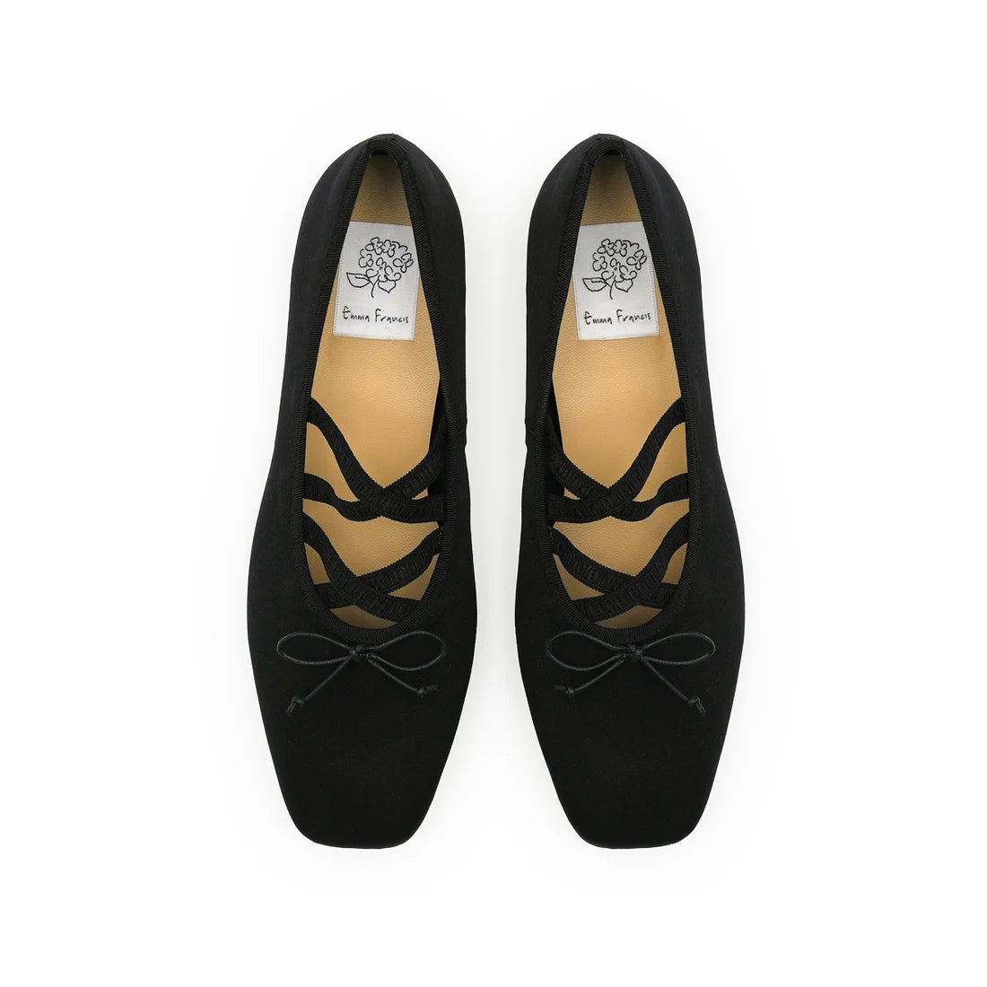 【新品預訂】日本製Emma Francis 交叉橡筋帶方頭平底芭蕾舞鞋（黑色緞面）(03ac-ST 101)