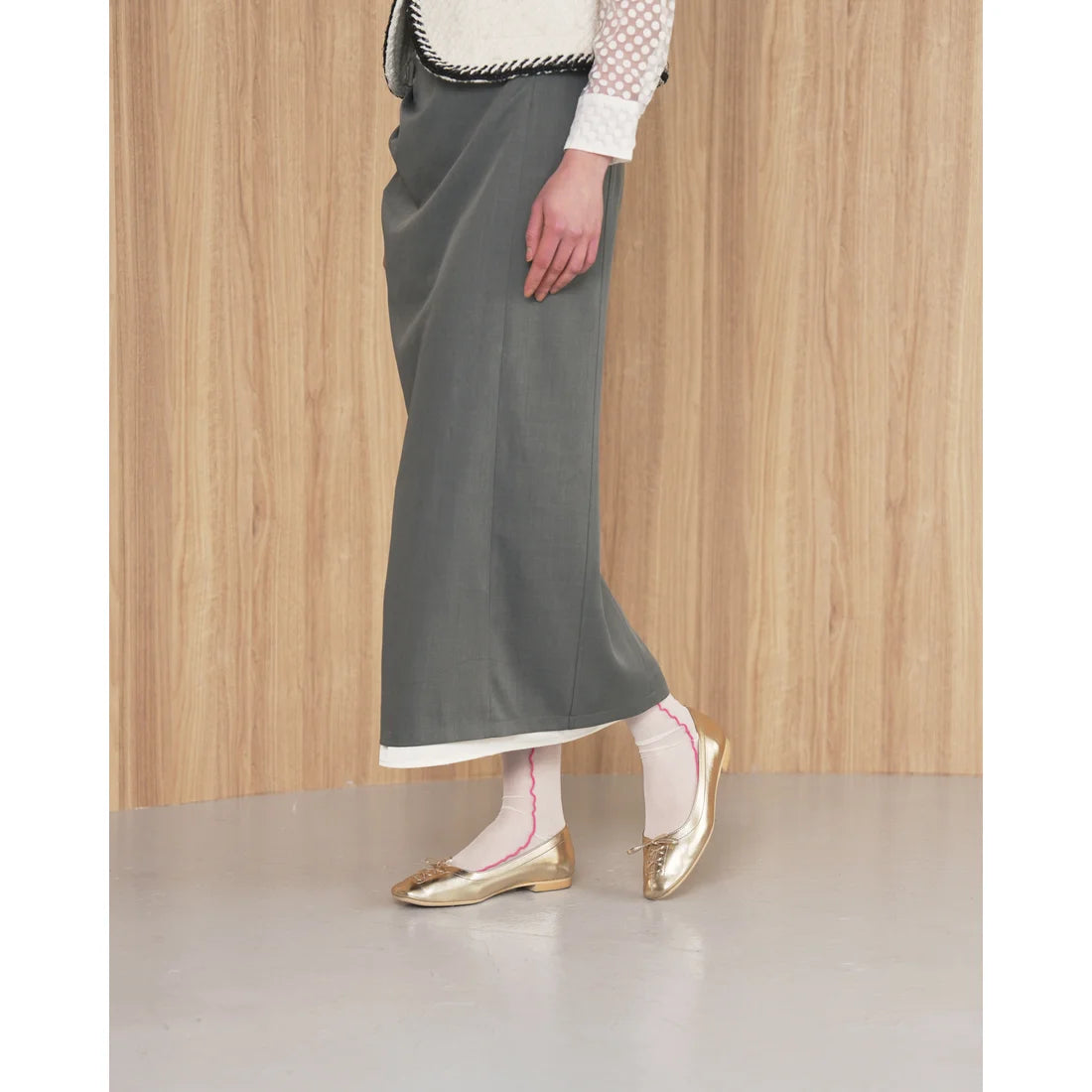 【新品預訂】日本製Emma Francis  綁帶蝴蝶結平底鞋（金色）(03ab-M 165)