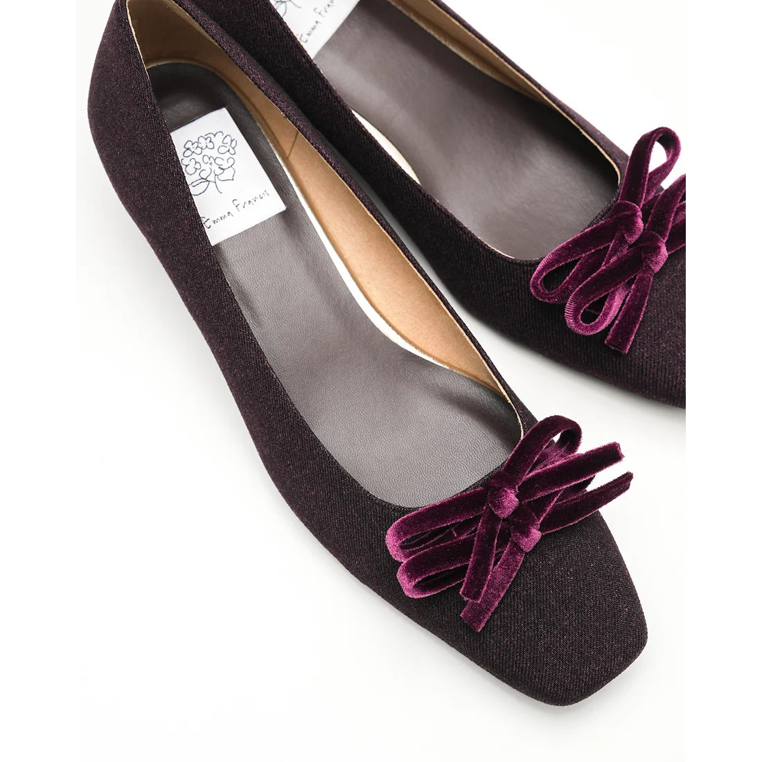 【新品】日本製Emma Francis   蝴蝶結3cm方頭高踭鞋（葡萄酒 絨面革）(3004a-S 138) Wine