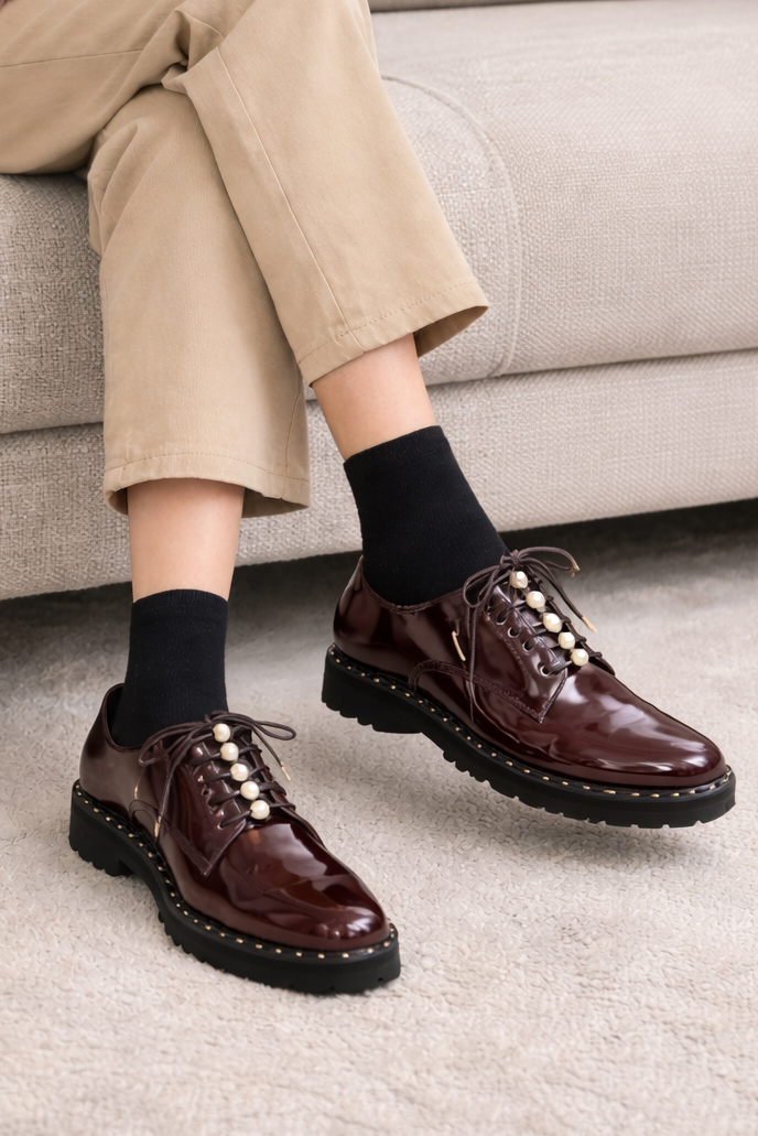 【新品現貨】日本製 Lauf Oletta [All Weather] 全天候防水輕盈珍珠繫帶鞋（LRH128 BORDEAUX） (酒紅色)