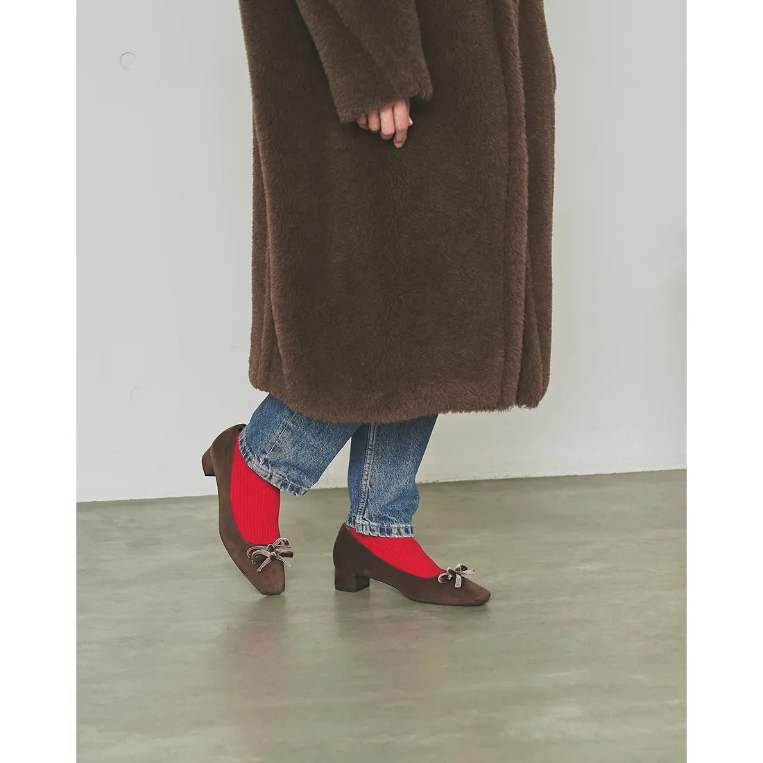 【新品】日本製Emma Francis   蝴蝶結3cm方頭高踭鞋（橡木色絨面革）(3004a-S 141) Oak