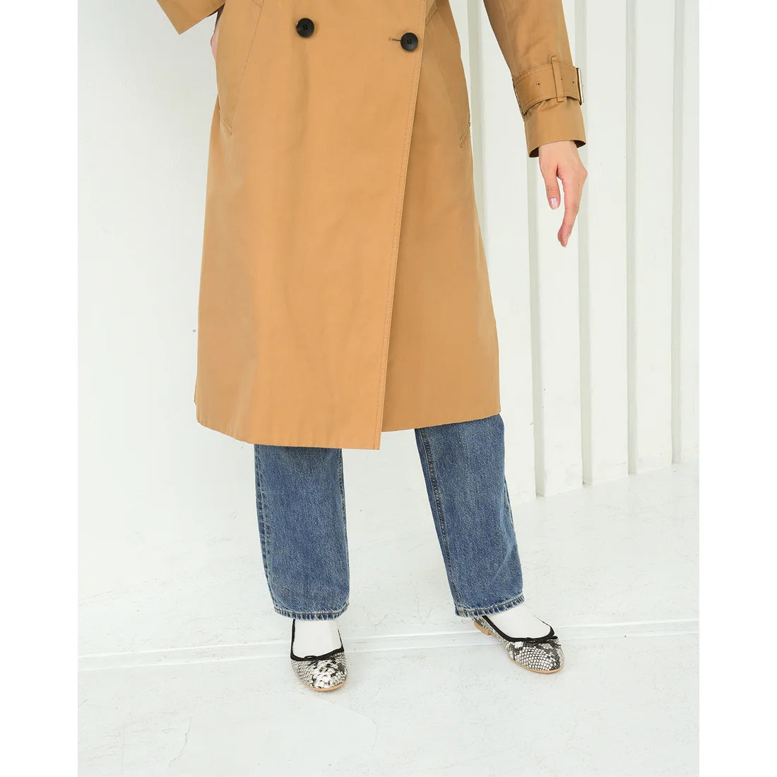 日本製【珍珠色調防水】Emma Francis 真皮 圓頭平底芭蕾舞鞋(02b-L P371)(Python pattern leather smooth)（パイソン柄 レザースムース）