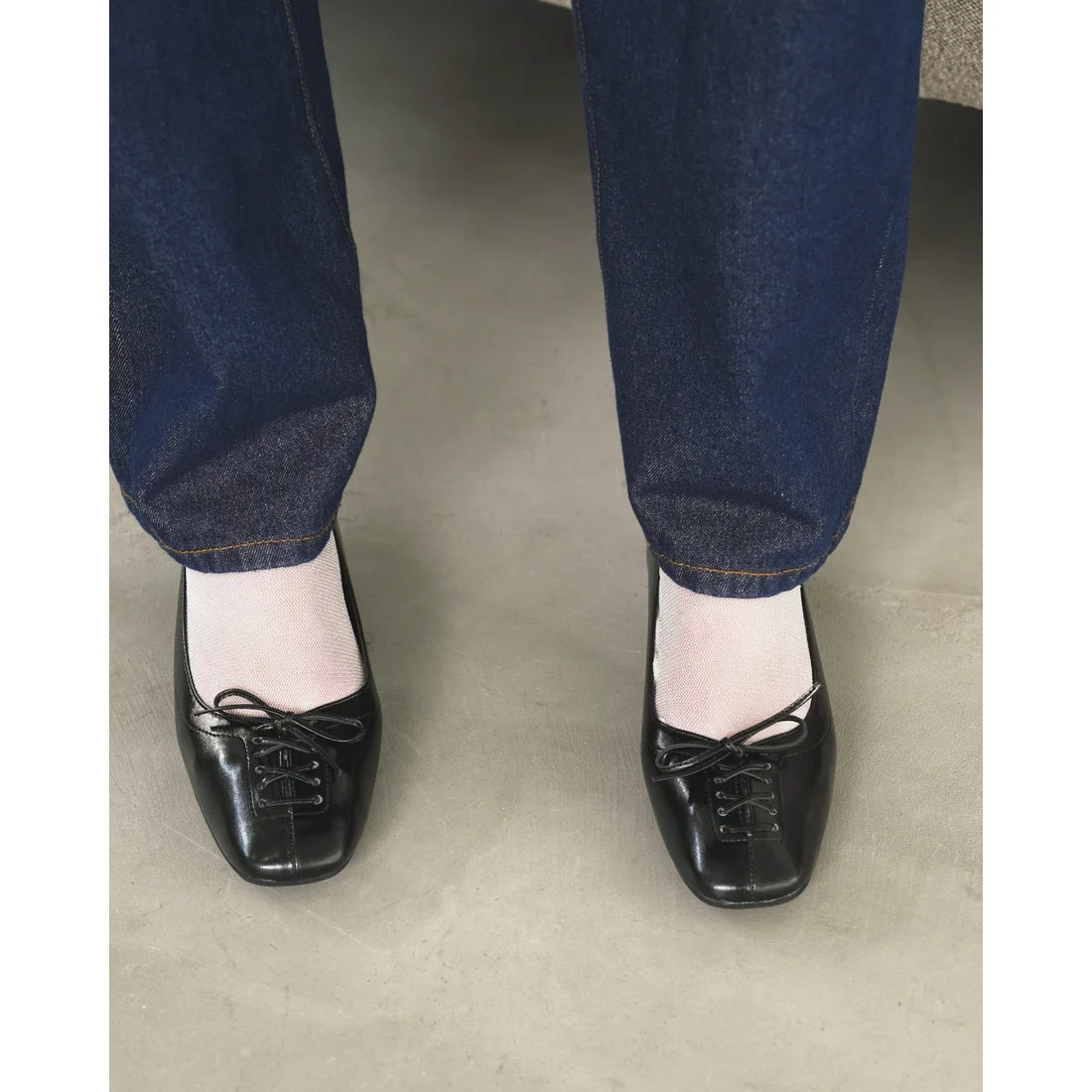 【新品預訂】日本製Emma Francis  綁帶蝴蝶結平底鞋（黑色）(03ab-M 101)