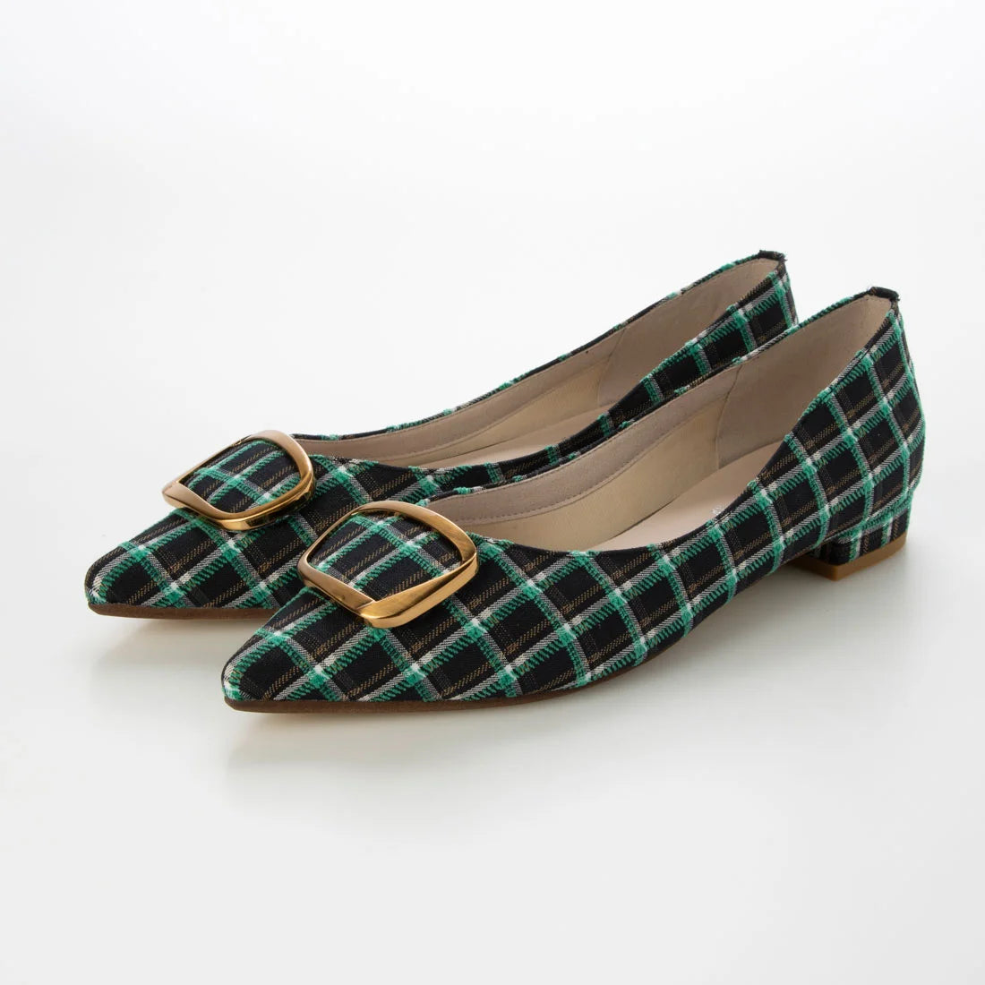 【新品預訂】日本製 Lauf Oletta 格仔尖頭金扣平底鞋 (LH127 NAVY-Z) (深藍色)