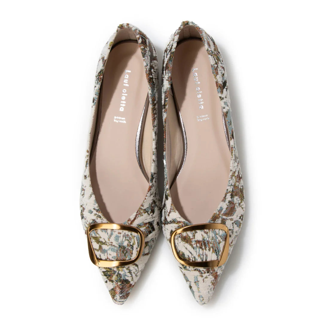 【新品預訂】日本製 Lauf Oletta 絨毛尖頭金扣平底鞋 (LH127 Ivory-Z/C) (象牙色)