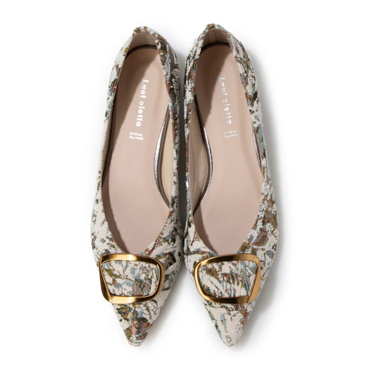 【新品預訂】日本製 Lauf Oletta 絨毛尖頭金扣平底鞋 (LH127 Ivory-Z/C) (象牙色)