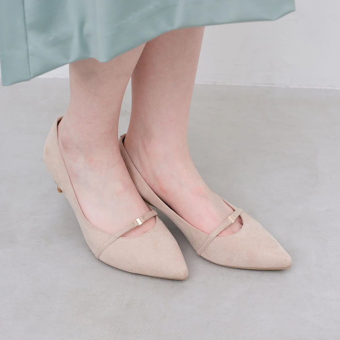 【新品預訂】日本製 Launa Lea 5cm踭高迷你金屬圖案高跟鞋 (610) (淺杏色 S / L Beige S)