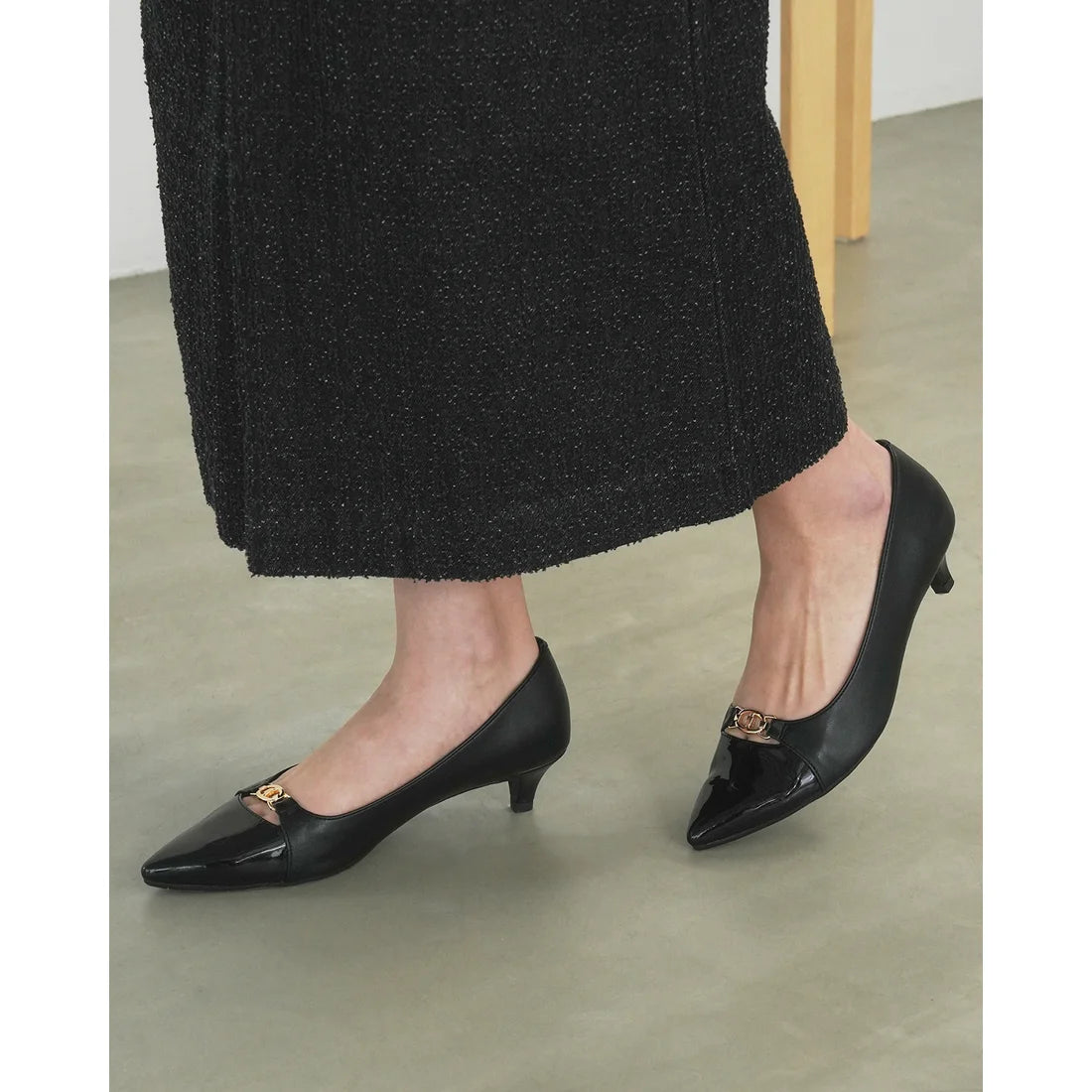 【新品預訂】日本製Emma Francis 4cm跟 前馬銜扣高跟鞋 (黑色光滑) (4003a P101)