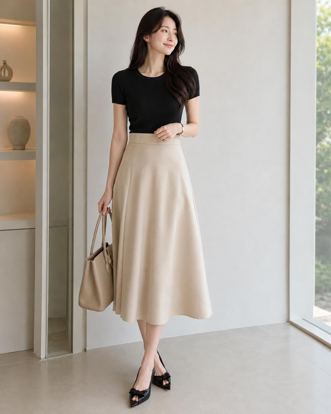 【新品預訂】日本製 Launa lea 優雅魚嘴細蝴蝶結平底鞋(634)  (黑色/Black)