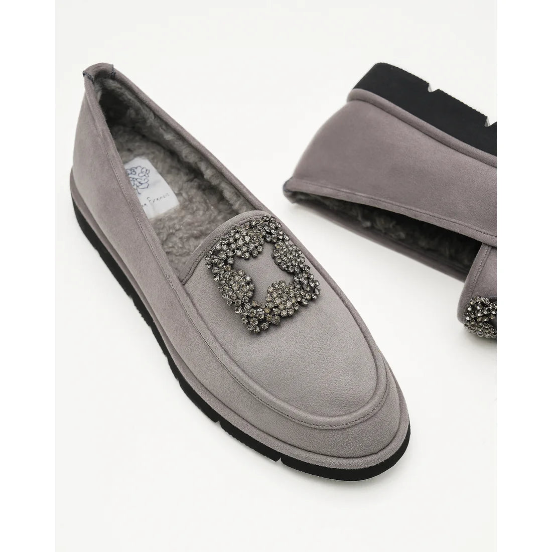 【新品預訂】日本製Emma Francis   [雨天應對] 防水 內側柔軟仿毛 寶石樂福鞋（灰色絨面革）(2002g-S 153)GRY