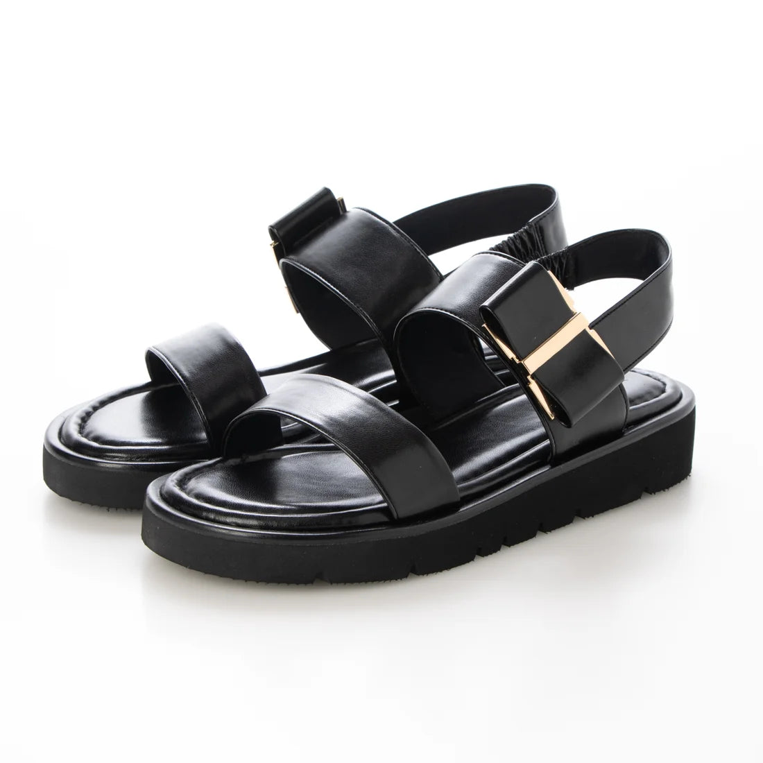 【新品預訂】日本製 Launa Lea 雙皮帶金屬3.5cm厚底涼鞋(630)(黑色 / Black）