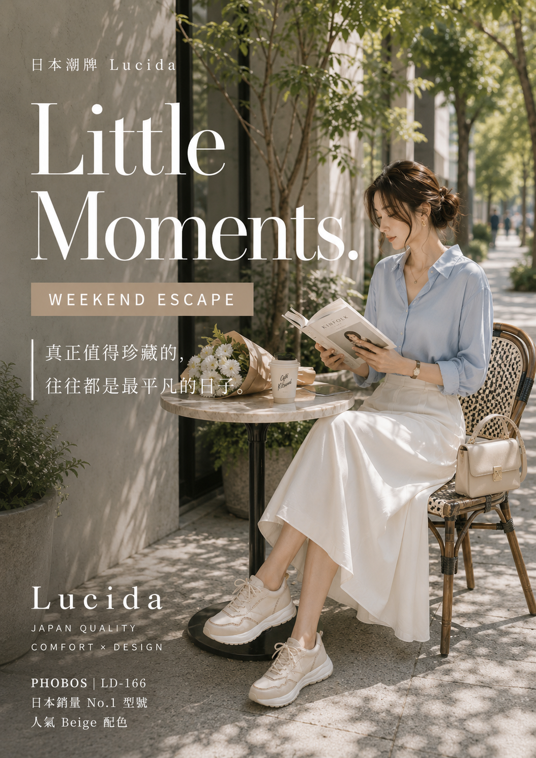 現貨優惠￼日本潮牌Lucida 杏色 Phobos 閃爍微粒拼接設計厚底運動鞋 ( 4166 BEG )