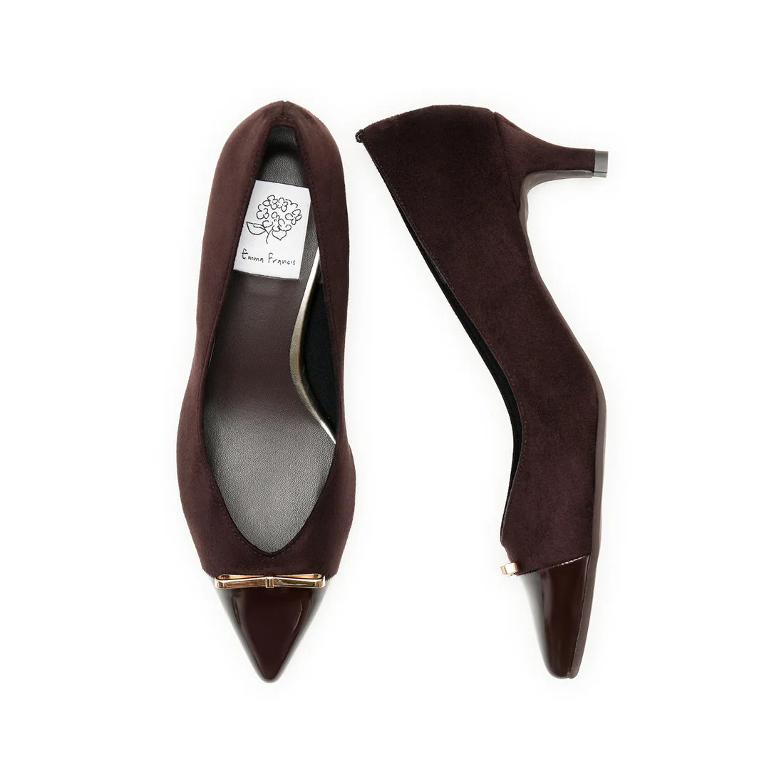【新品】日本製Emma Francis   金色蝴蝶結 5cm 高跟鞋（棕色 絨面革）(5001b-S 105) BRN