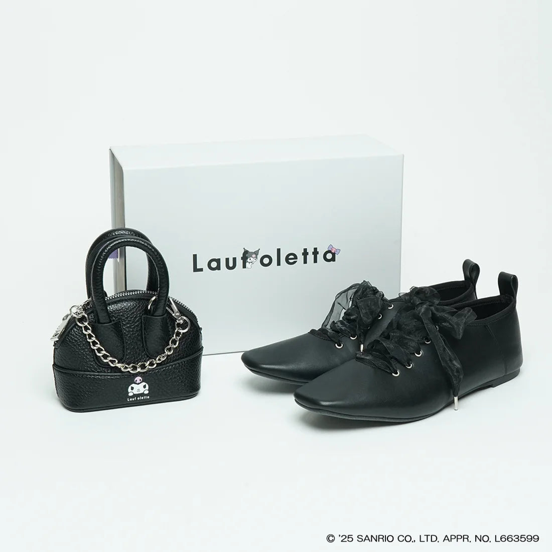 【限定品預訂】售完即止【KUROMI × Lauf oletta 特別聯名】日本製  防水 柔軟繫帶芭蕾鞋 (LRH106 Black) (黑色)