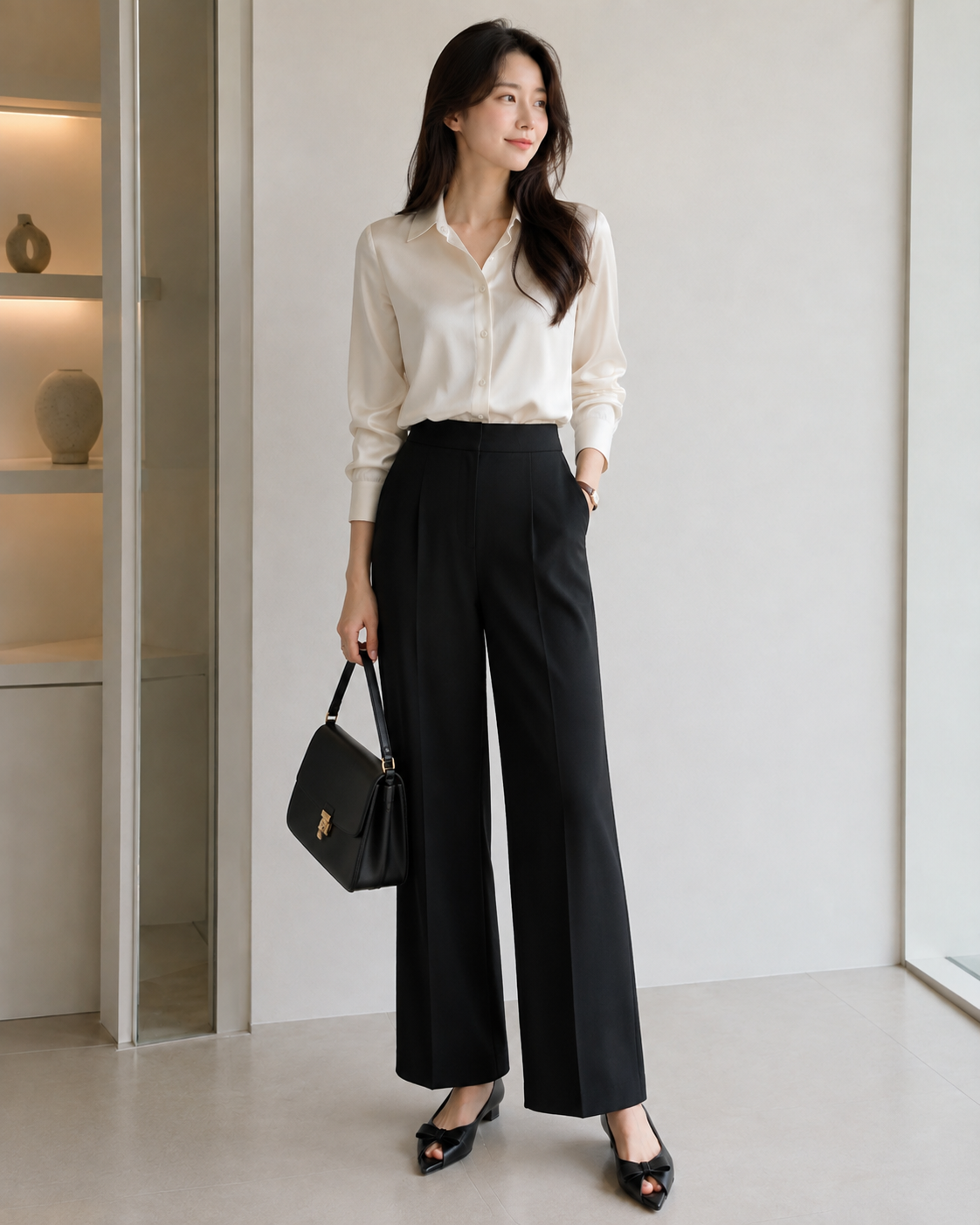 【新品預訂】日本製 Launa lea 優雅魚嘴細蝴蝶結平底鞋(634)  (黑色/Black)