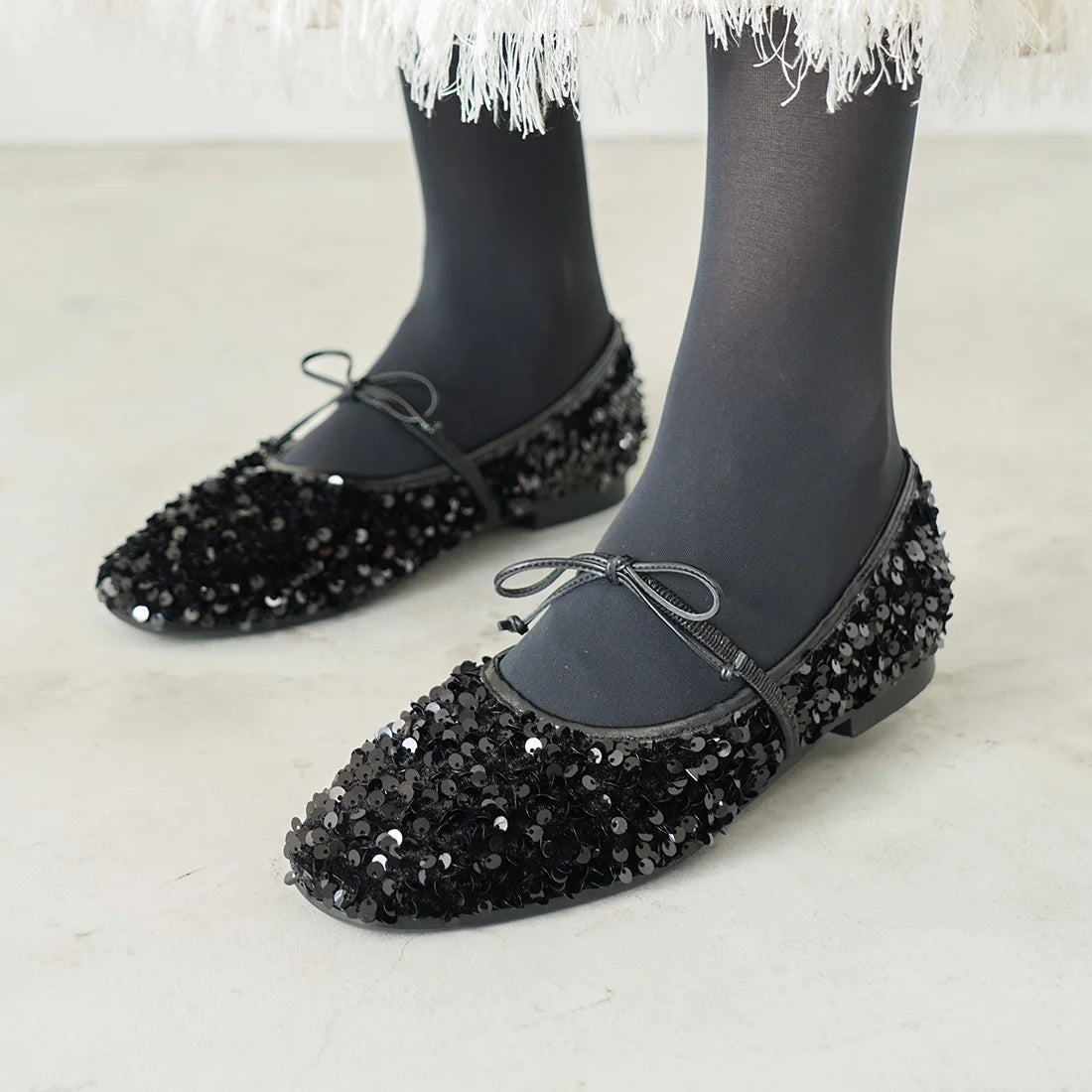 日本製Launa lea 亮片芭蕾平底鞋 (B7608A) (Black Z)