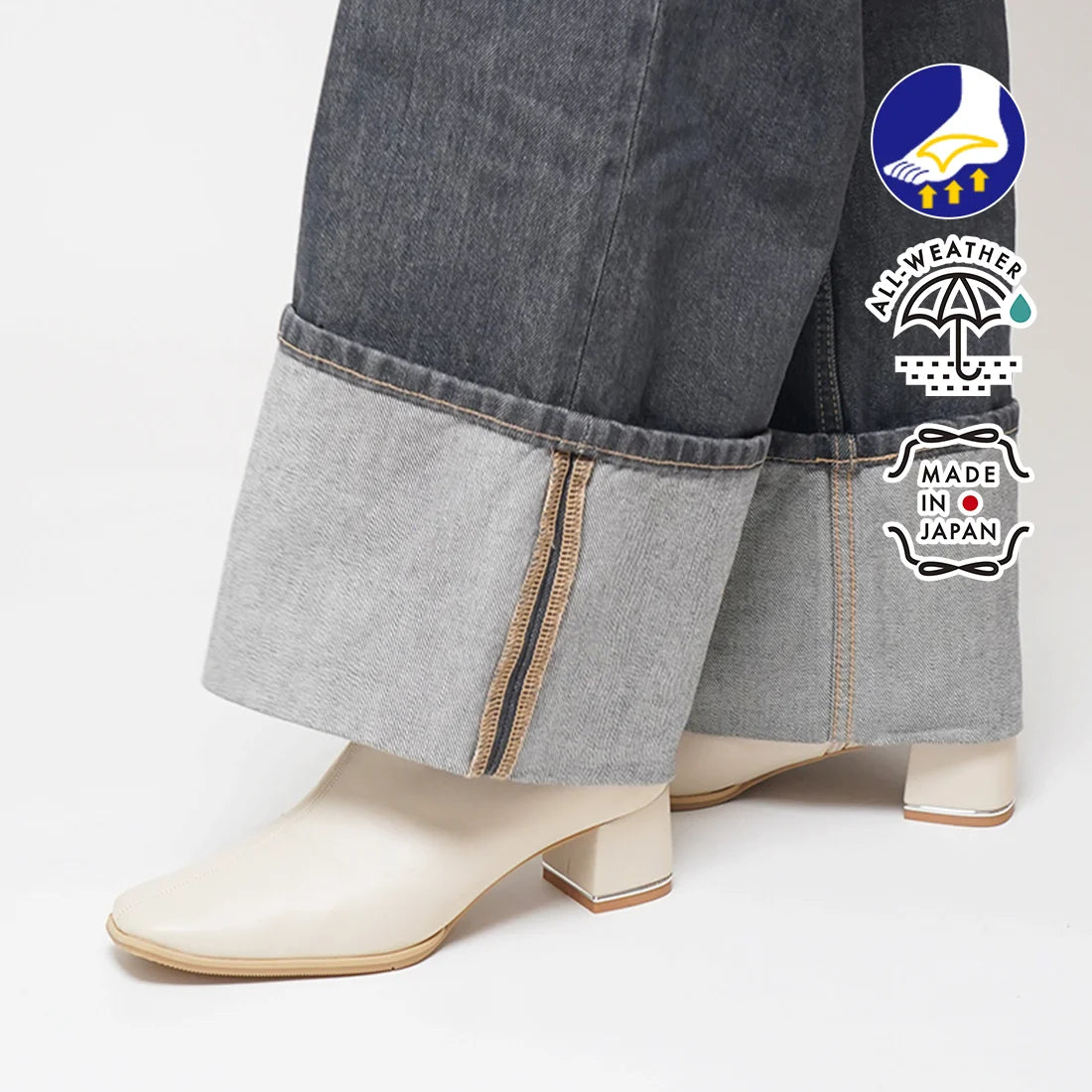 【新品】日本製 Lauf Oletta    [雨天應對] 防水 5cm踭 足弓支撐短靴（LRM119 IVORY）(象牙色)