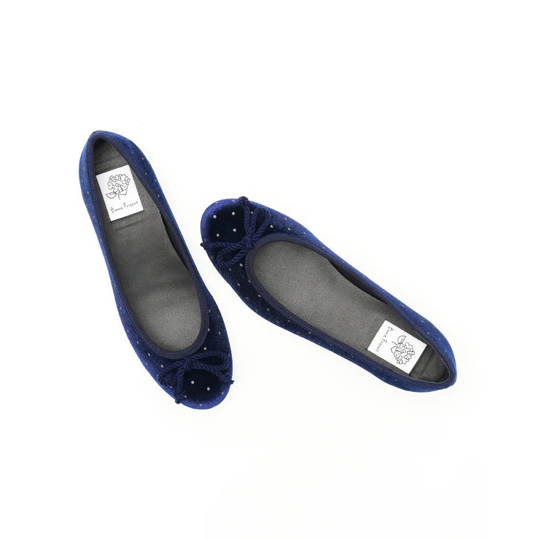 【新品預訂】日本製Emma Francis 圓點天鵝絨平底芭蕾舞鞋（藍色天鵝絨）(02a-V 120)BLU