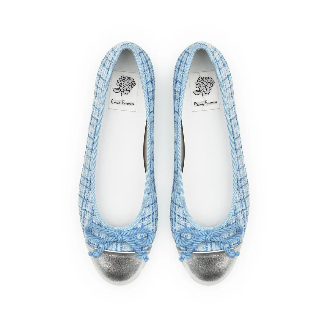 【新品預訂】日本製Emma Francis   粗花呢平底芭蕾舞鞋（淺藍色粗花呢）(06e-TWM 121)