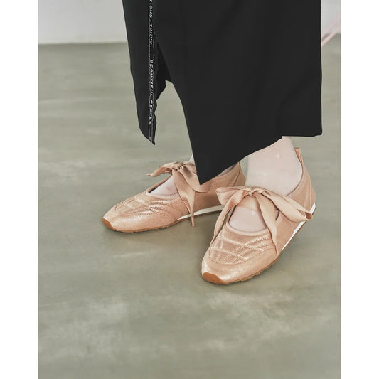 【新品預訂】日本製Emma Francis   繫帶芭蕾舞運動鞋（粉色聚酯）(09l-M 144)