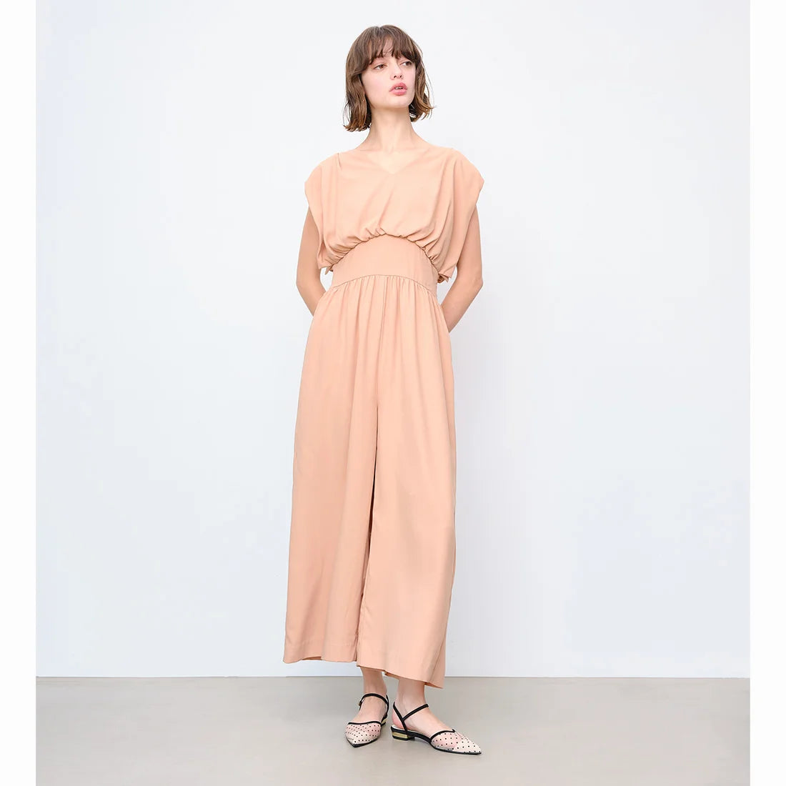 日本製 Launa Lea 圓點薄紗搭帶平底高跟鞋 (600) (米色 Z/C / Beige Z/C)