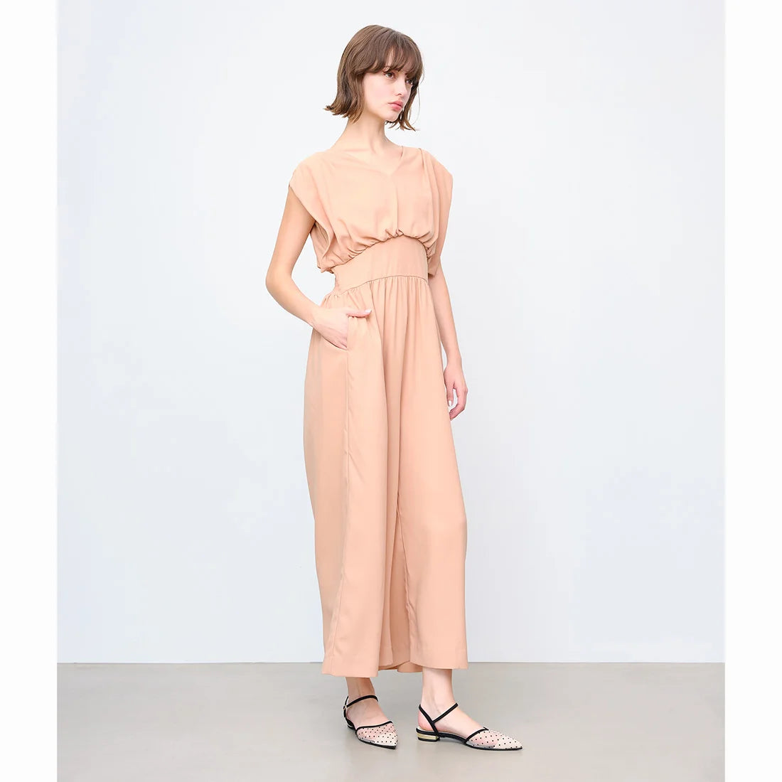 日本製 Launa Lea 圓點薄紗搭帶平底高跟鞋 (600) (米色 Z/C / Beige Z/C)