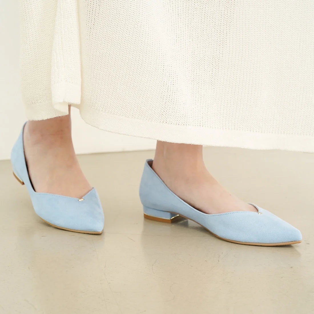 日本製Launa Lea 金線V口剪裁平底鞋・淺藍（2cm金屬跟）（0492A / 0492 / L blue ）