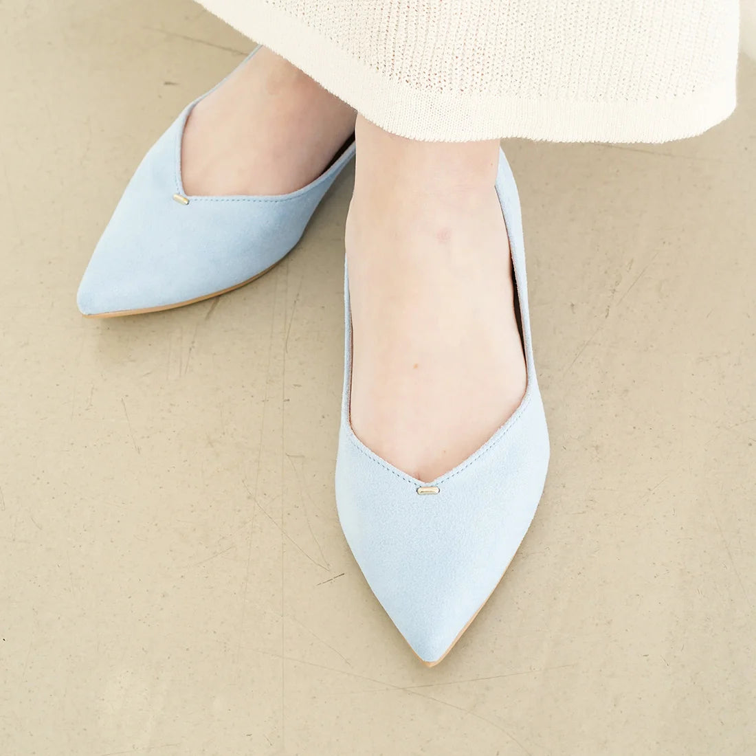 日本製Launa Lea 金線V口剪裁平底鞋・淺藍（2cm金屬跟）（0492A / 0492 / L blue ）